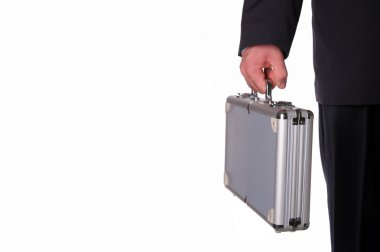 Business man with metal suitcase clipart