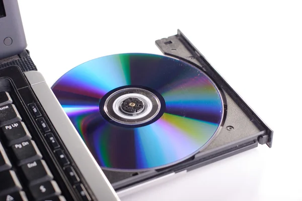 DVD ROM на ноутбуке — стоковое фото