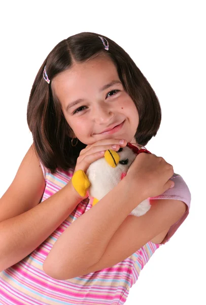 Νεαρό κορίτσι με λούτρινο αρκουδάκι — Φωτογραφία Αρχείου