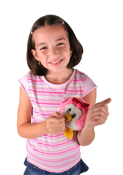 Ung flicka med plysch leksak — Stockfoto