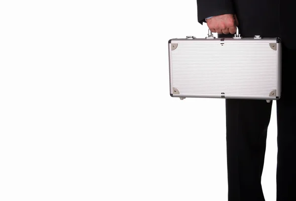 ビジネスの男性と金属製スーツケース — ストック写真