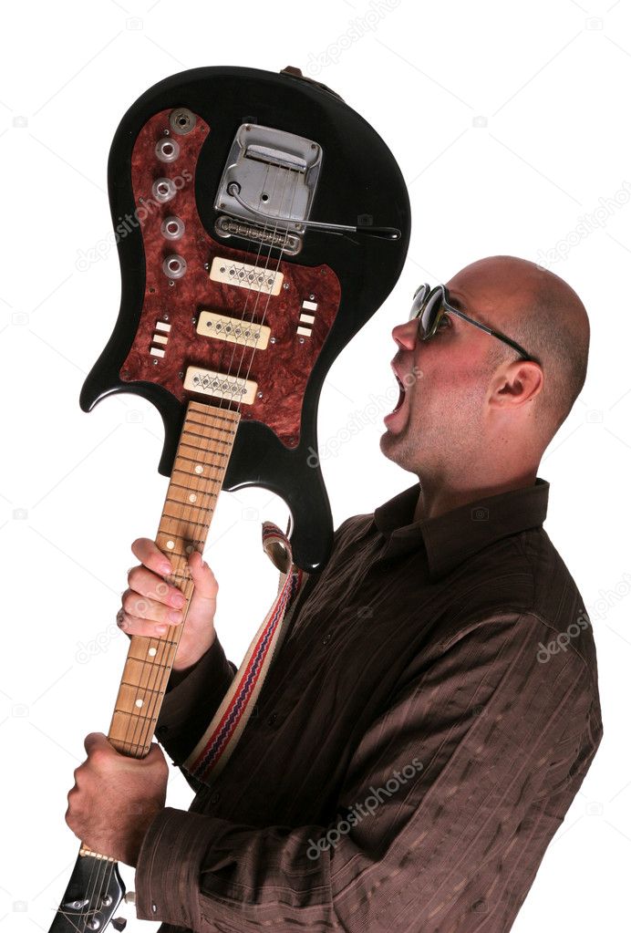 Shouting guitar player