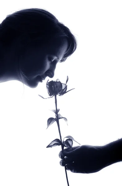 Smelling rose — Stock Photo, Image