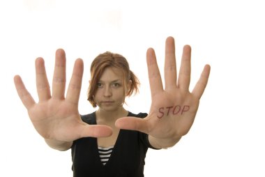 Girl showing stop gesture clipart