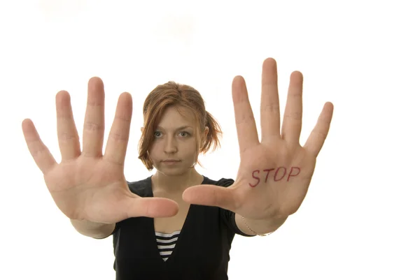 Meisje weergegeven: stop gebaar — Stockfoto