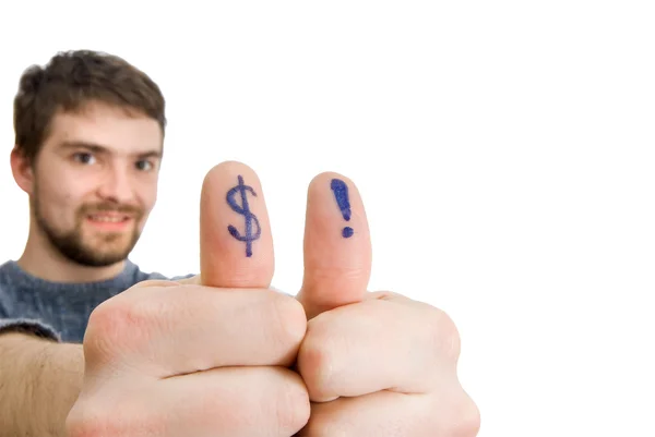 Знак долара, намальований на пальці — стокове фото