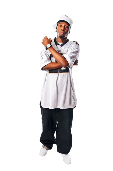 Schöner Hip-Hop junger Mann auf weiß — Stockfoto