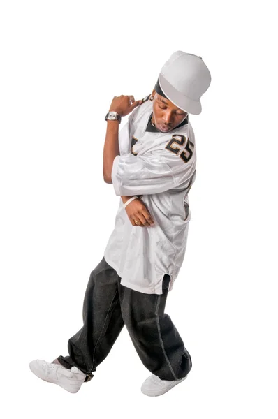 Νεαρή χορεύτρια hip-hop σε λευκό — Φωτογραφία Αρχείου