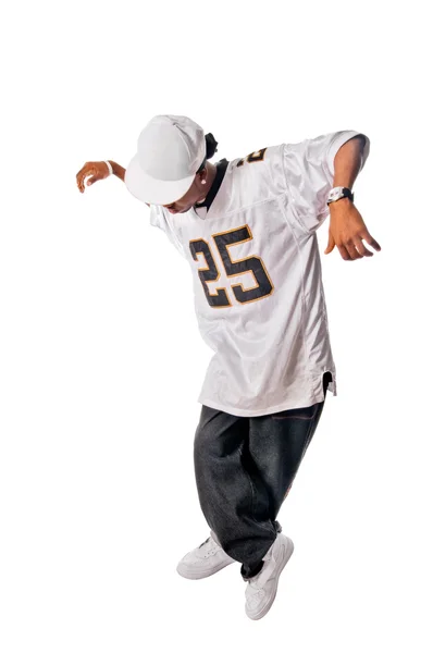 Молода хіп-хоп танцівниця на білому — стокове фото