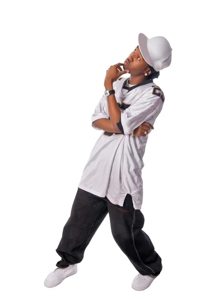 Jovem dançarina de hip-hop em branco — Fotografia de Stock