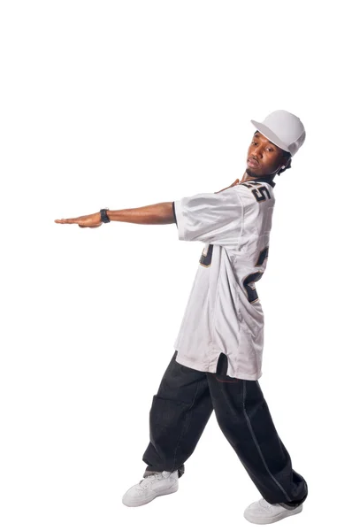 Молодой танцор хип-хопа на белом — стоковое фото