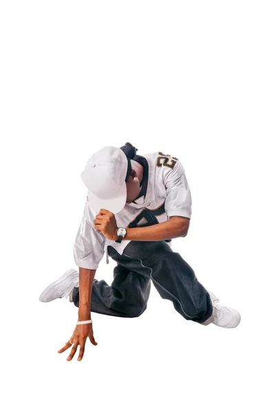 Młody tancerz hip-hopu na biały — Zdjęcie stockowe