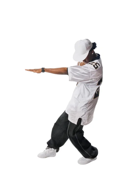 Молодой танцор хип-хопа на белом — стоковое фото