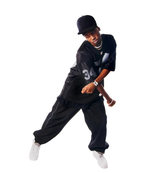 Dansende hip-hop jonge man op wit — Stockfoto