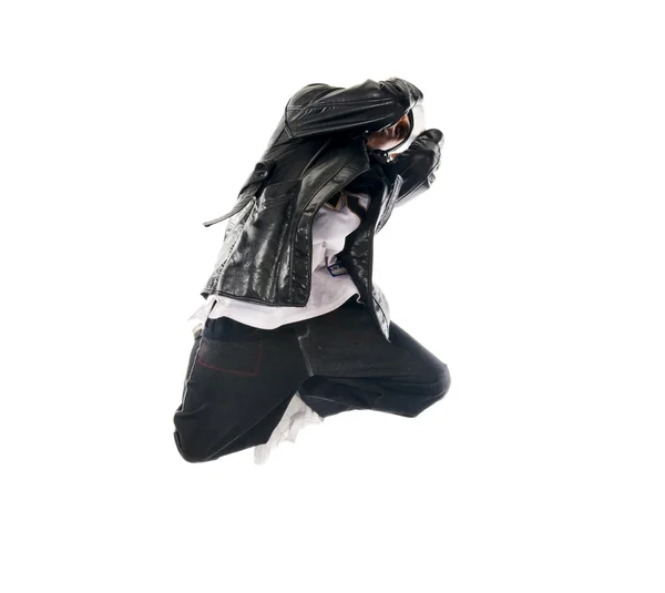 Tanzender Hip-Hop junger Mann auf Weiß — Stockfoto