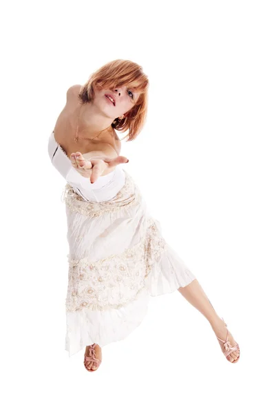 흰색에 빨강 머리 댄서 — 스톡 사진