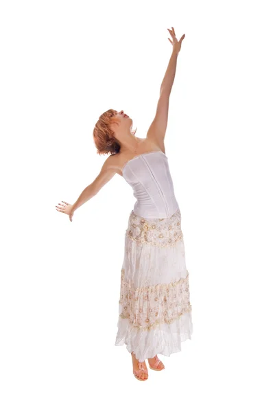 Dançarina de cabelos vermelhos em branco — Fotografia de Stock