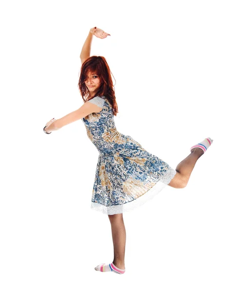 Red-haired dancer on white background — Stock Photo, Image