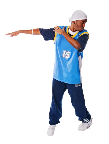 Молодой хип-хоп танцор на белом — стоковое фото