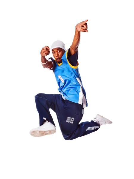Hip-hop młody człowiek co fajne przenieść na tył biały — Zdjęcie stockowe