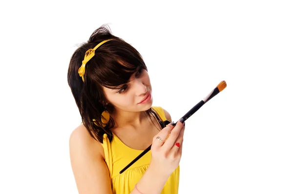 Nastoletnie dziewczyny w żółtej sukience malarstwo — Zdjęcie stockowe