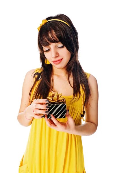 Girl with a gift box — Stock Photo, Image