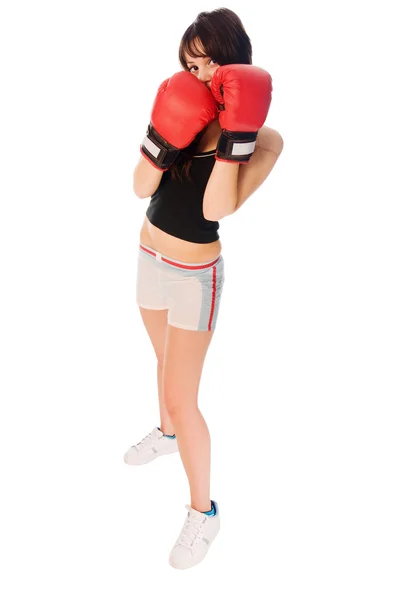 Fittes Mädchen mit Boxhandschuhen — Stockfoto