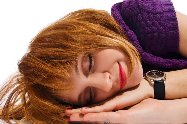 Durmiendo chica roja — Foto de Stock
