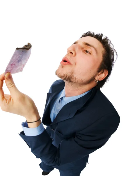Businessman burning money — Stock Photo, Image