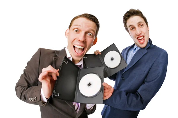 Två unga erbjuder DVD-skivor till salu — Stockfoto