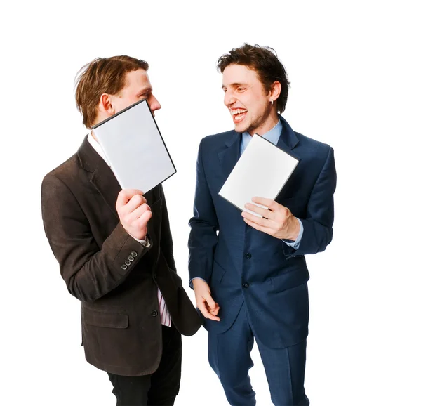 Двое бизнесменов держат DVD — стоковое фото