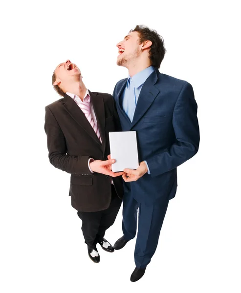 Two businessmen holding DVDs — Stock Photo, Image