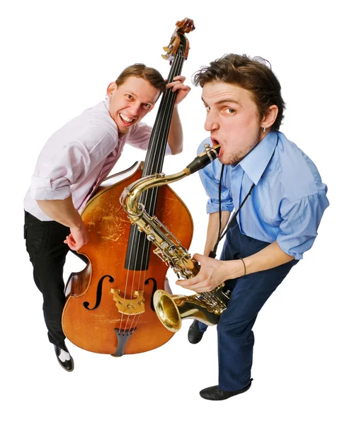 Two musicians with cello and saxophone — Stock Photo, Image