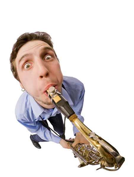Saksofonista biały — Zdjęcie stockowe