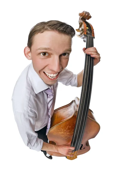 Baixo viol player no fundo branco — Fotografia de Stock