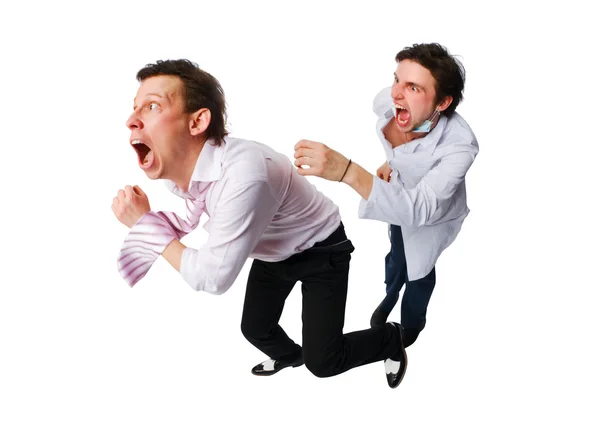 Crazy doctor chasing scared patient — Stock Photo, Image
