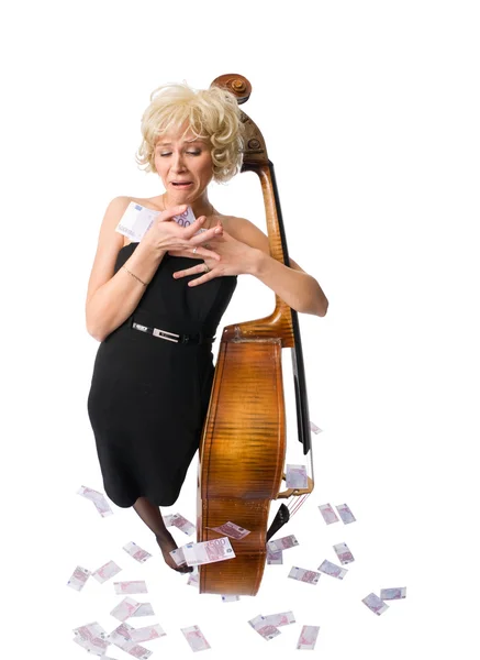 Blond girl with bunch of money — Stock Photo, Image