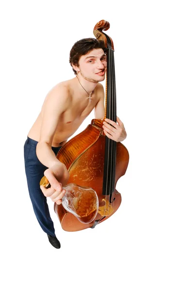 Baixo viol player no fundo branco — Fotografia de Stock