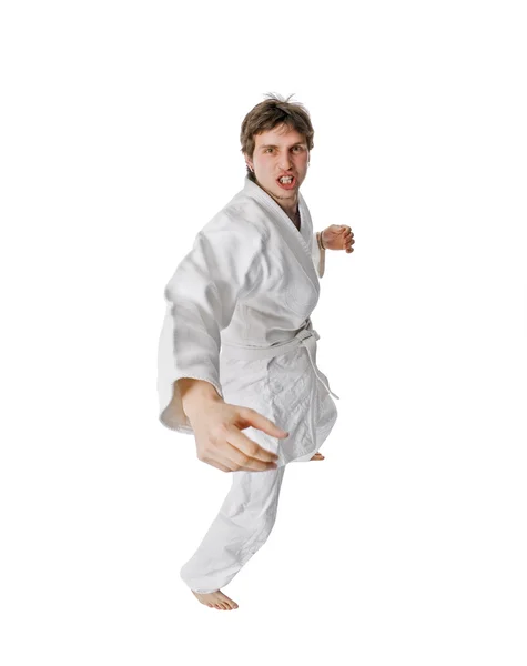 Karate fighter co ruch — Zdjęcie stockowe