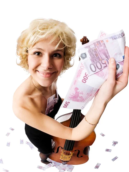 Hot blond girl with lots of money — Stock Photo, Image