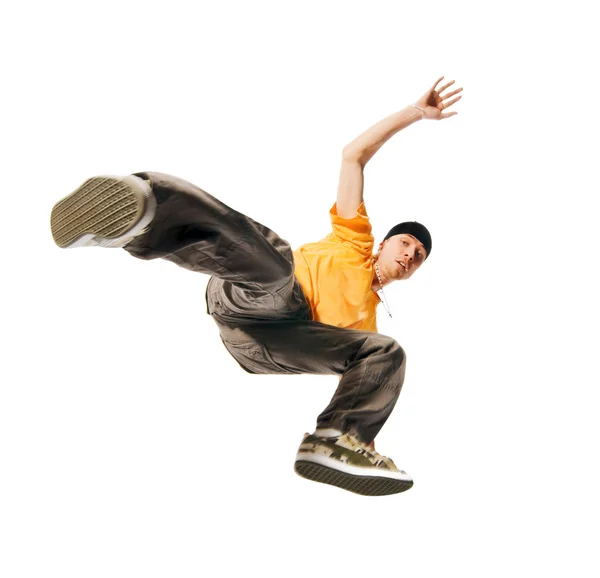 Artista de breakdance no fundo branco — Fotografia de Stock