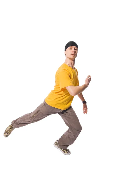 Δροσερό breakdancer κάνοντας σε άσπρο φόντο — Φωτογραφία Αρχείου