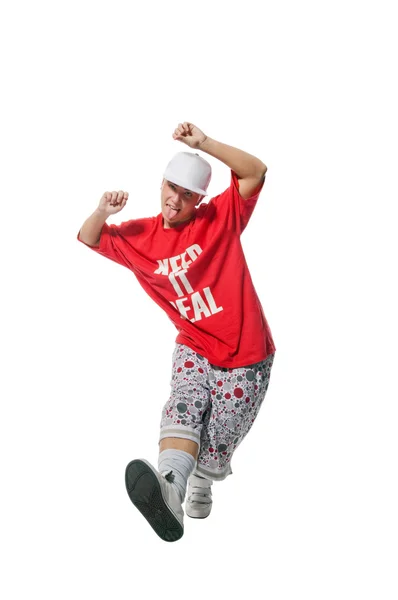 Cool breakdancer fazendo no fundo branco — Fotografia de Stock