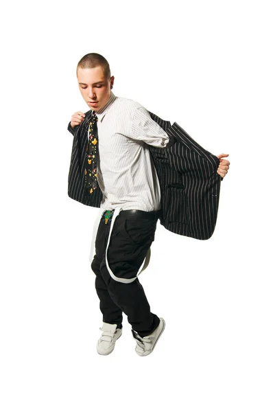 Stylischer Hip-Hop Youngster auf weißem Hintergrund — Stockfoto