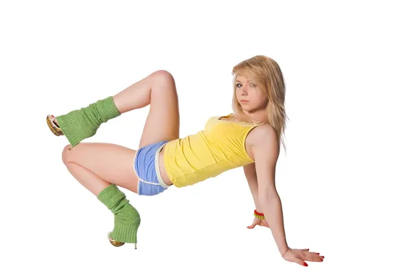 Mooi fit meisje uit te oefenen op wit pagina — Stockfoto