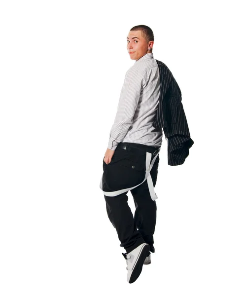 Ošálení módními hip-hop mladý muž v bílém — Stock fotografie