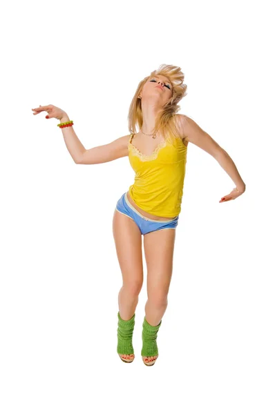 Mooi fit meisje uit te oefenen op wit pagina — Stockfoto