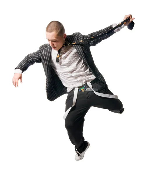 Artista de breakdance no fundo branco — Fotografia de Stock