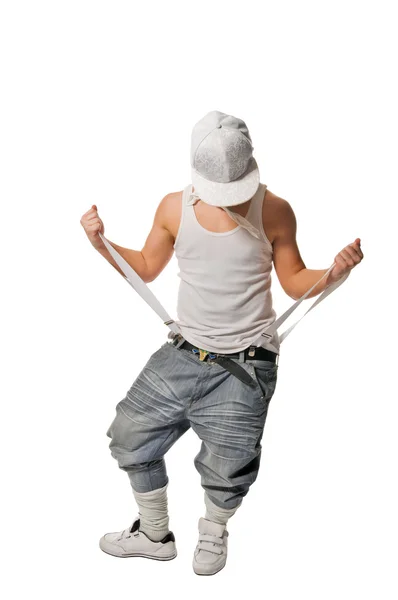Hip-hop mladý muž na bílém pozadí — Stock fotografie