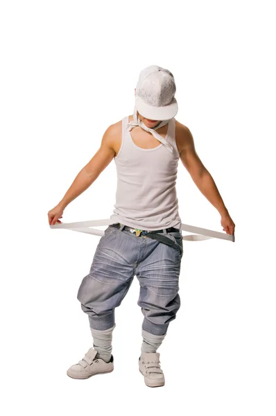 Hip-hop jonge man op witte achtergrond — Stockfoto